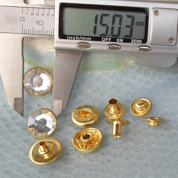 831#  Copper+Transparent acrylic Snap Fastener 15mm 100pcs/bag