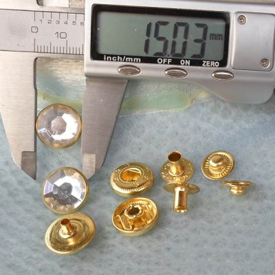 831#  Copper+Transparent acrylic Snap Fastener 15mm 100pcs/bag