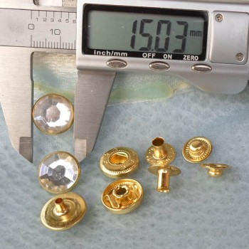 831#  Copper+Transparent acrylic Snap Fastener 15mm 100pcs/bag