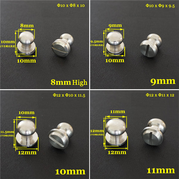 FR503 Stainless Steel Sam Browne Stud Round Head Button Screw Post 10x9x9.5mm 100pcs/bag