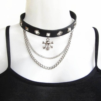 Skull-Spikes-Rivets-Punk-Necklaces HJ366