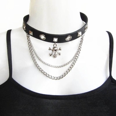 Skull-Spikes-Rivets-Punk-Necklaces HJ366