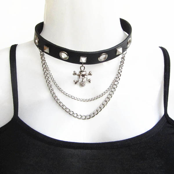 Skull-Spikes-Rivets-Punk-Necklaces HJ366