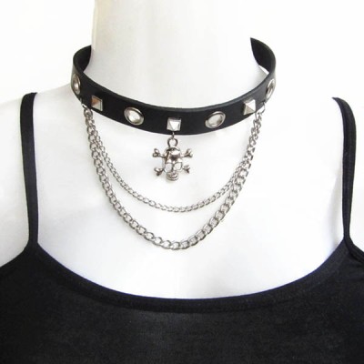 Skull-Spikes-Rivets-Punk-Necklaces HJ366