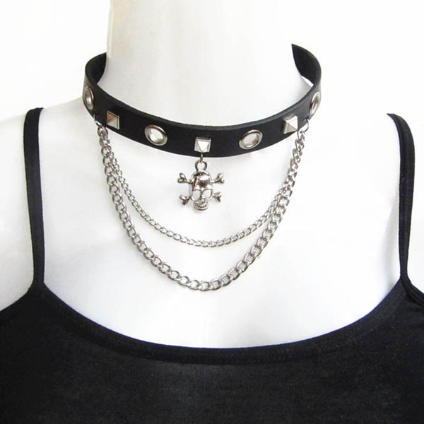 Skull-Spikes-Rivets-Punk-Necklaces HJ366
