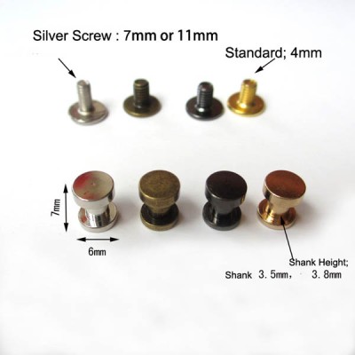 XL506 Chicago Screws bolts-Binding Screws-Plane Copper flat head nail/With double flat head match screw/Books nail 6x7mm 100pcs/bag (Screw is iron)