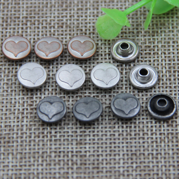 G164 Concave Peach Heart Custom Logo Button Rivets 9.5mm 1000pcs/bag