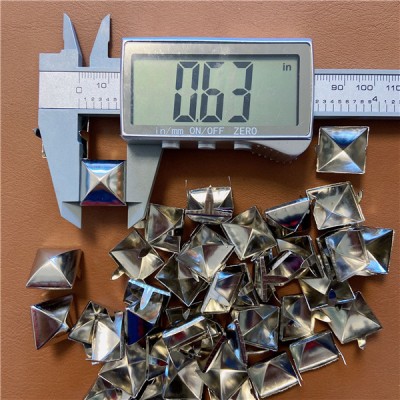 FK16  Pyramid Square 2 Prongs Studs 16mm 5/8 inch  Large  Silver 100pcs/bag