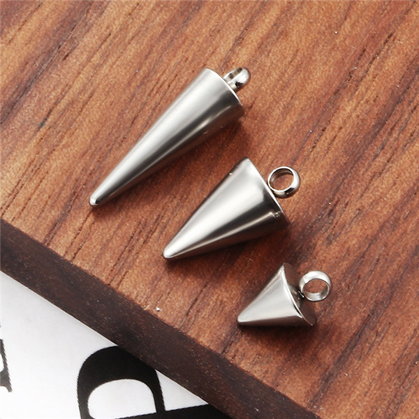 SP001  Stainless Steel Spikes Pendants Circular Cone Classic Rhombus Charms for DIY Punk Jewelry Making 7 Size In Stock 100 pcs  Per Bag