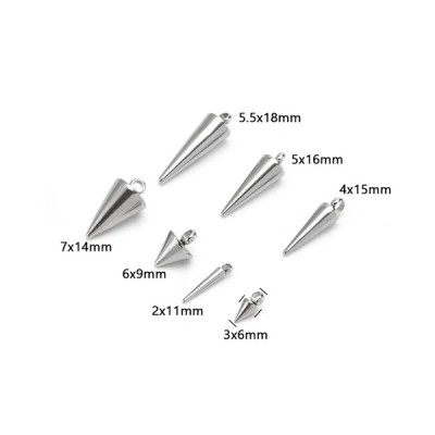SP001  Stainless Steel Spikes Pendants Circular Cone Classic Rhombus Charms for DIY Punk Jewelry Making 7 Size In Stock 100 pcs  Per Bag