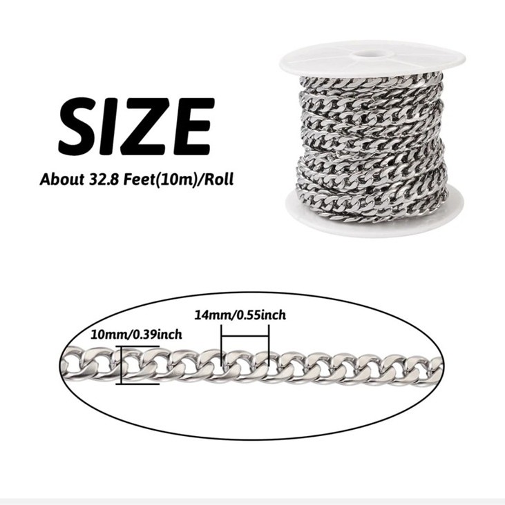 b040-10x14mm Stainless Steel Basic Link Chain Necklace Men Women  10 Meters per Bag UK ZA