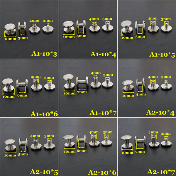 FR405 Stainless Steel Flat Head Chicago Screws For Leather 10x4x4mm 100pcs/bag