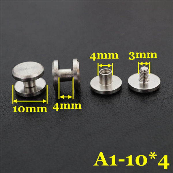 FR405 Stainless Steel Flat Head Chicago Screws For Leather 10x4x4mm 100pcs/bag